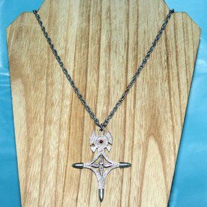 Vintage African Tuareg Pendant Necklace Niger Tribal Silver Tone Red Rhinestone